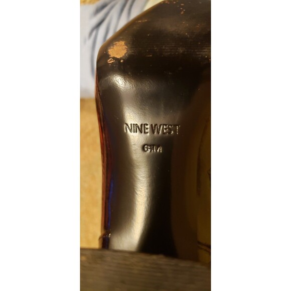 Nine West 40thAnnv Quincy Square Toe Black Leather Stretch Mesh Patent Boots sz6 - Picture 4 of 6